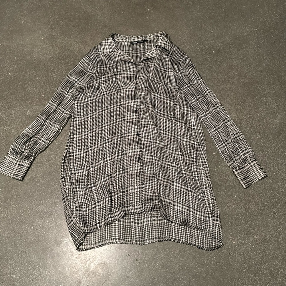 Zara Side Slit Houndstooth Blouse